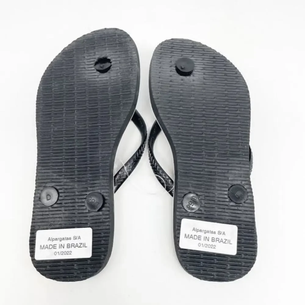 Havaianas Girls' Slim Print Zig Zag Flip-Flop Thongs Black & Pink Size US 13C/1Y